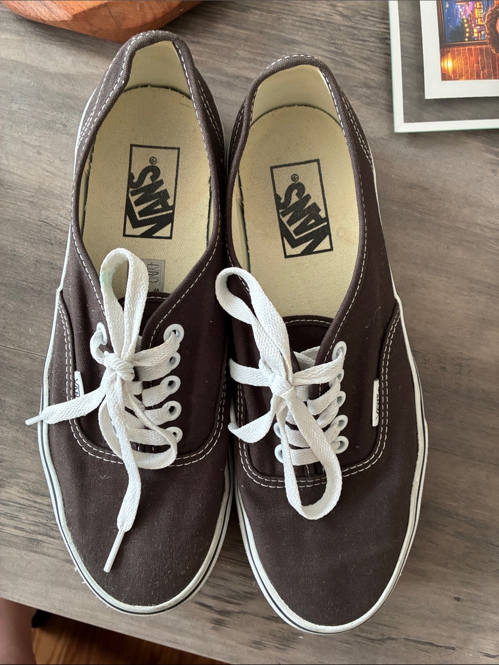 Vans Men’s Dark Brown Canvas Low-Top Sneakers with White Laces